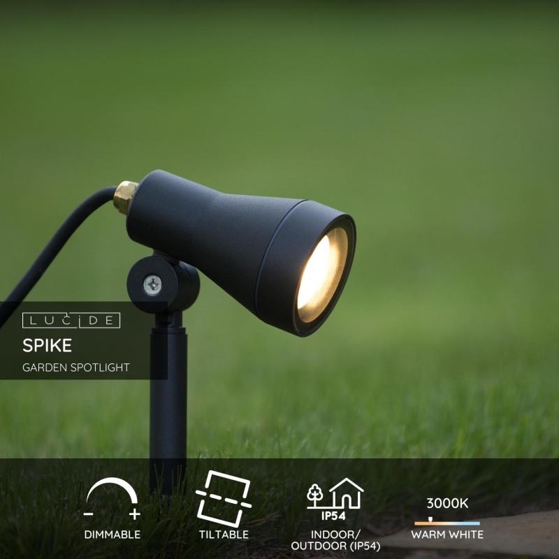 Lucide SPIKE - Záhradný reflektor Outdoor - LED Dim. - GU10 - 1x5W 3000K - IP54 - Čierna
